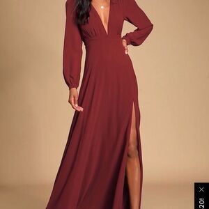 Lulu's Deep Red Long Sleeve Maxi Dress